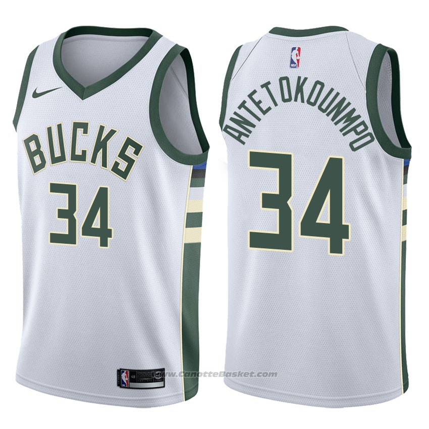 Maglia Milwaukee Bucks Giannis Antetokounmpo #34 2017-18 Bianco